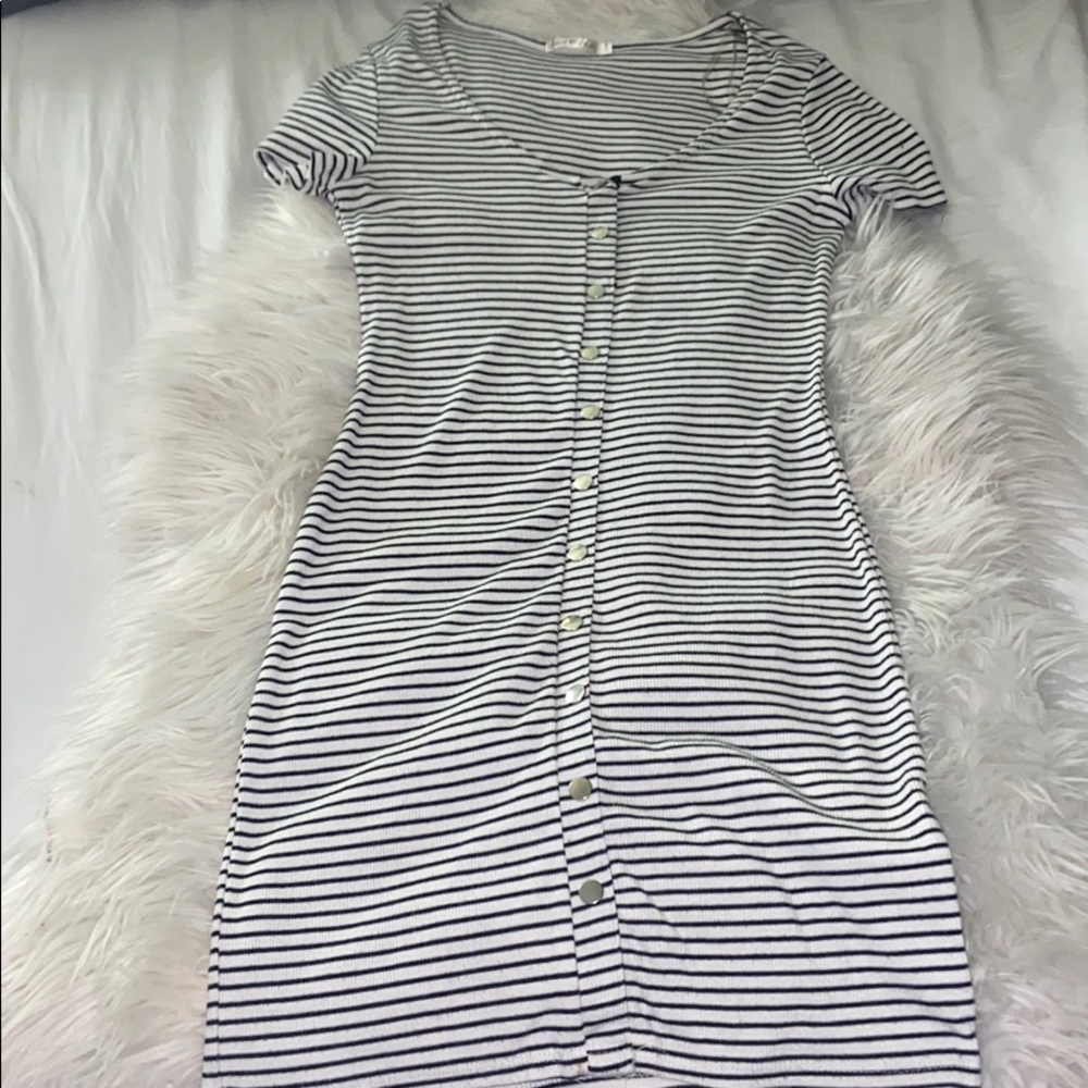 Black and white striped tight dress